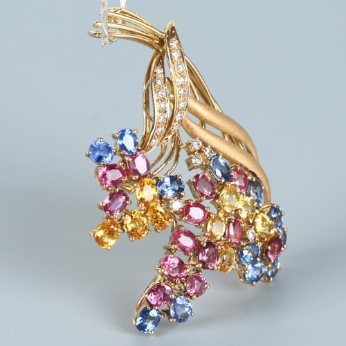 14k Gold 11.57 Ct Natural Sapphire & Ruby &diamond Brooch/pendant( Without Chain ) - 2