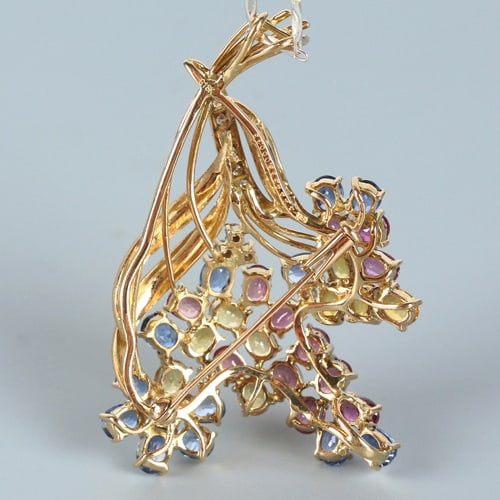 14k Gold 11.57 Ct Natural Sapphire & Ruby &diamond Brooch/pendant( Without Chain ) - 3