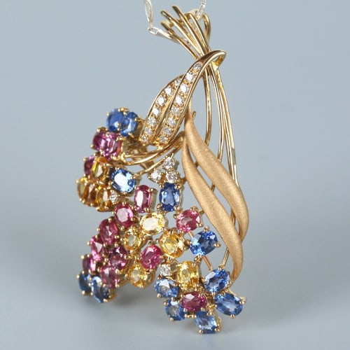 14k Gold 11.57 Ct Natural Sapphire & Ruby &diamond Brooch/pendant( Without Chain ) - 4