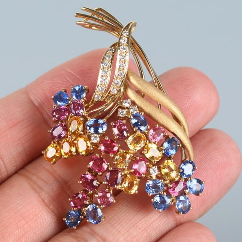 14k Gold 11.57 Ct Natural Sapphire & Ruby &diamond Brooch/pendant( Without Chain ) - 5