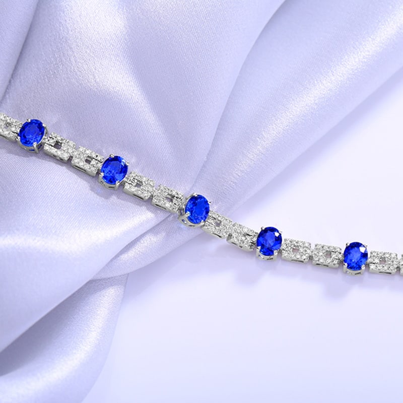 14k Gold 4.9 Ct Natural Sapphire & Diamond Bracelet - 2