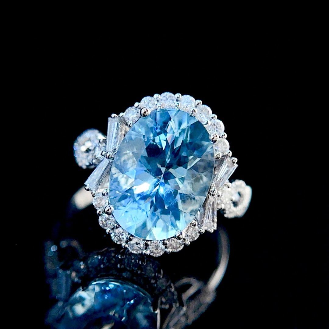 14k Gold 4.68 Ctw Natural Aquamarine & Diamond Ring - 5