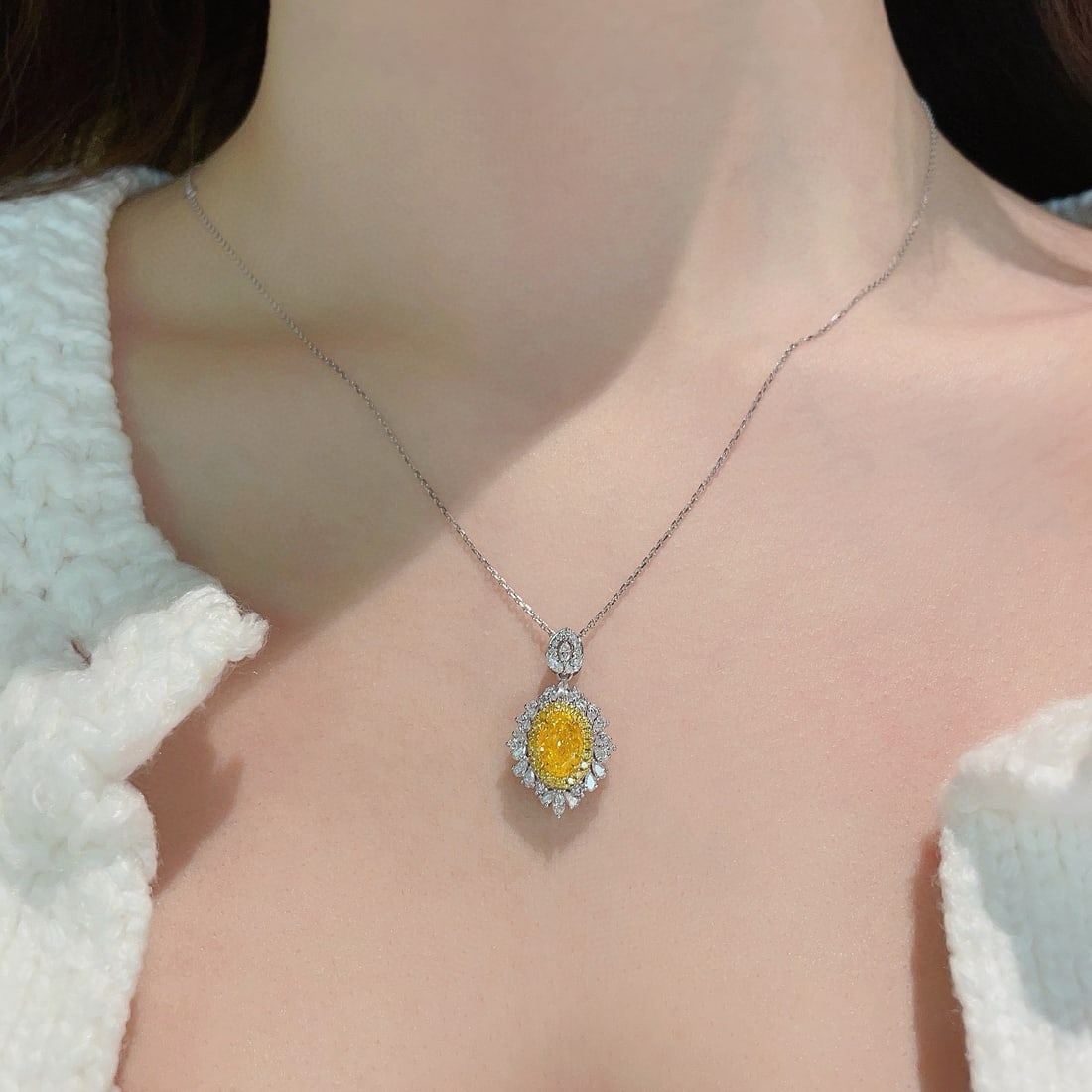 14k Gold 1.64 Ctw Natural Yellow Diamond & Diamond Pendant( Without Chain ) - 6