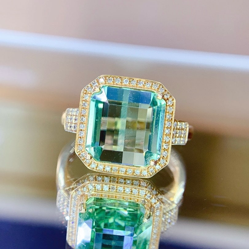 14k Gold 7.47 Ct Natural Tourmaline & Diamond Ring - 2