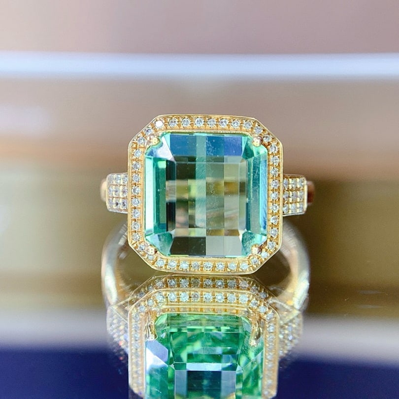 14k Gold 7.47 Ct Natural Tourmaline & Diamond Ring - 3