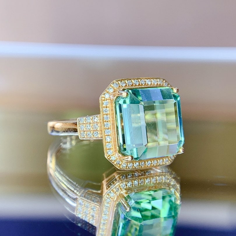 14k Gold 7.47 Ct Natural Tourmaline & Diamond Ring - 4