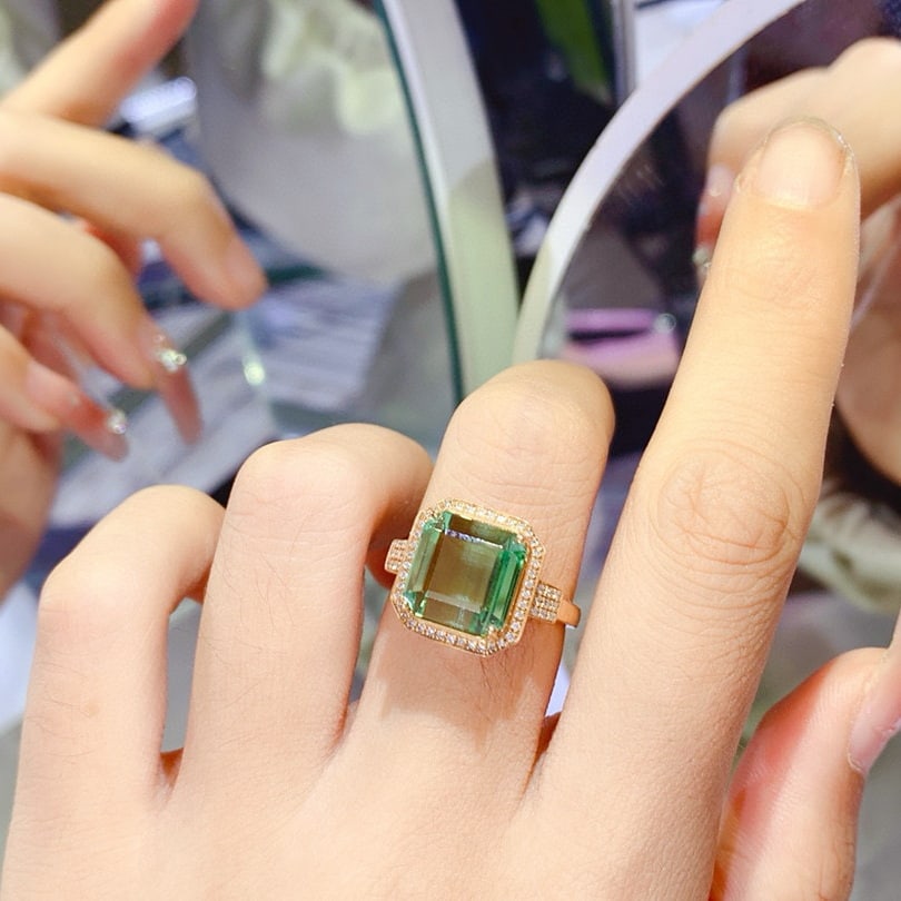 14k Gold 7.47 Ct Natural Tourmaline & Diamond Ring - 6