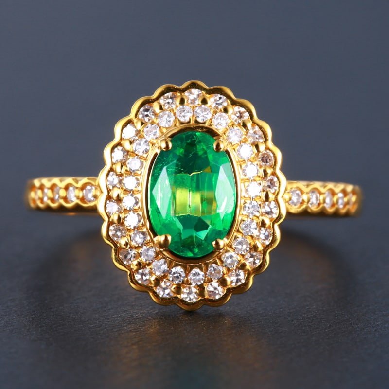 14k Gold 0.65 Ct Natural Emerald & Diamond Ring: Ref:230955026 // gold content:14k gold // ring size:7. 25us // // main gemstone:emerald // shape:oval // carat weight:0. 65ct // color:green // treatment:natural // // adjacent gemstone 2 : diamond //