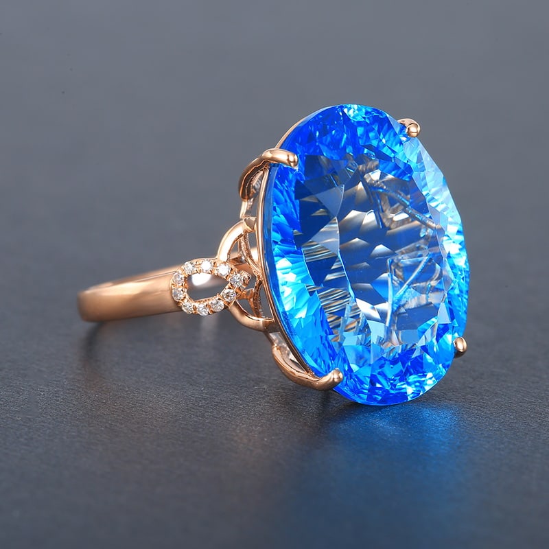 14k Gold 20.46 Ctw Natural Topaz & Diamond Ring - 4