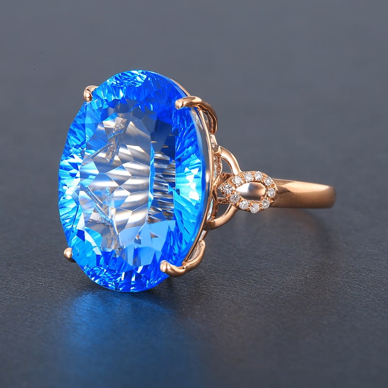 14k Gold 20.46 Ctw Natural Topaz & Diamond Ring - 6