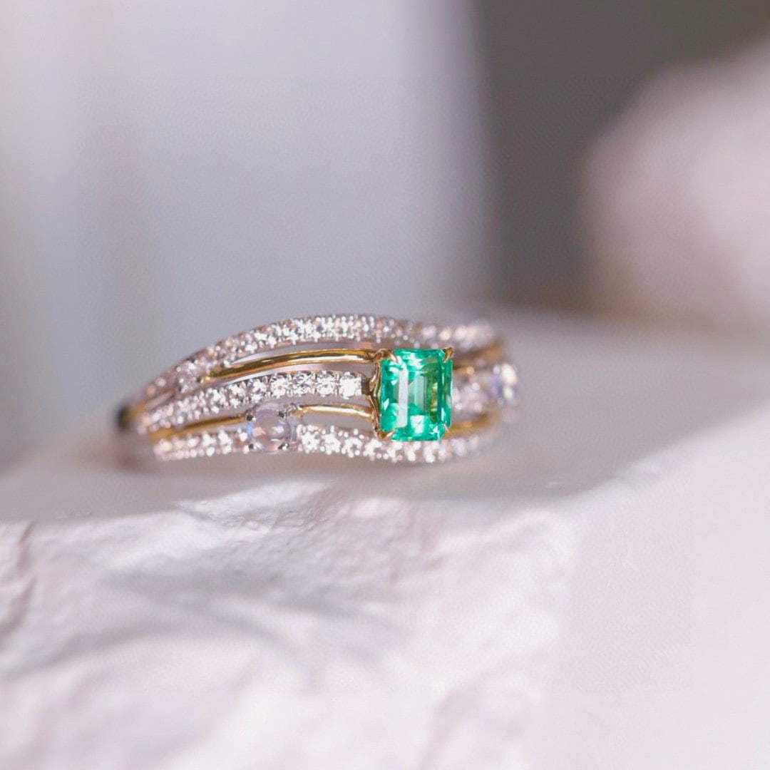 14k Gold 0.42 Ctw Natural Emerald & Diamond Ring - 2