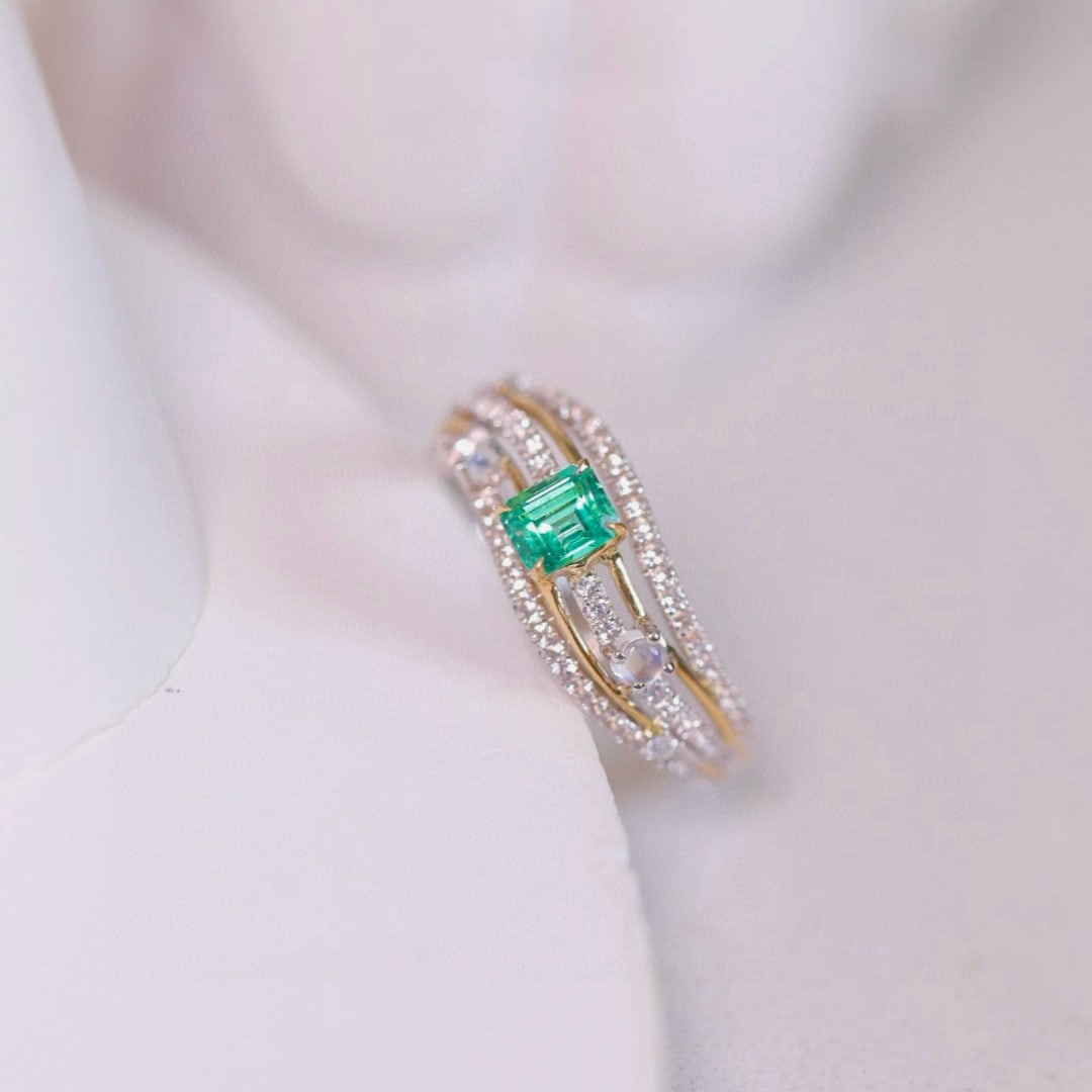 14k Gold 0.42 Ctw Natural Emerald & Diamond Ring - 3