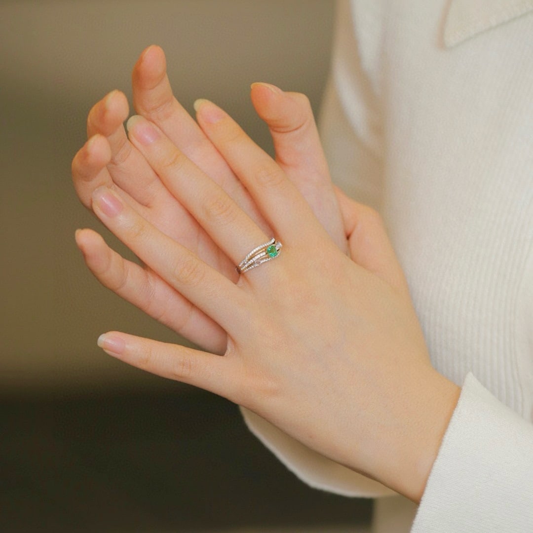 14k Gold 0.42 Ctw Natural Emerald & Diamond Ring - 5