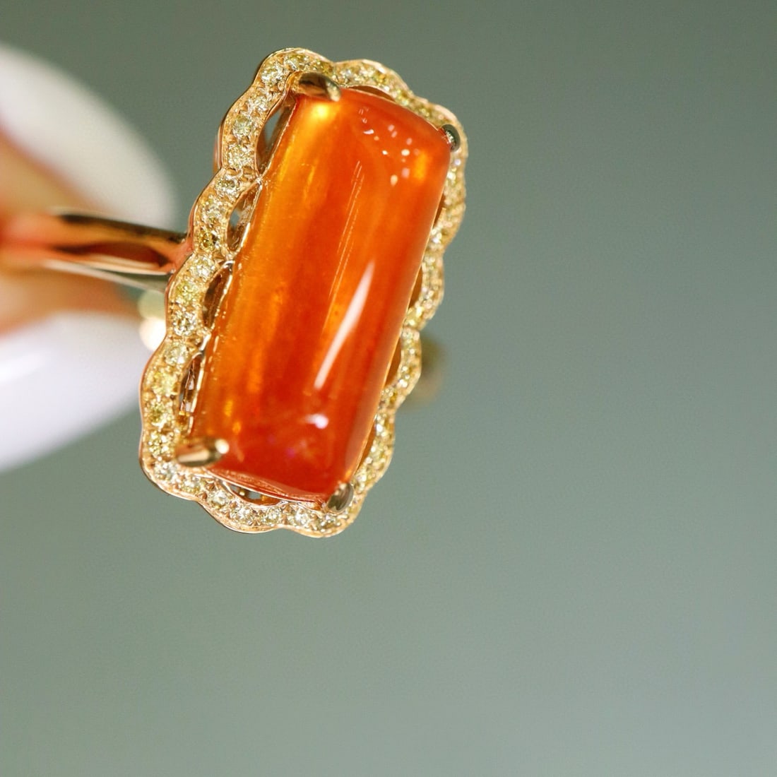 14k Gold 7.29 Ctw Natural Spessartine & Yellow Diamond Ring - 2