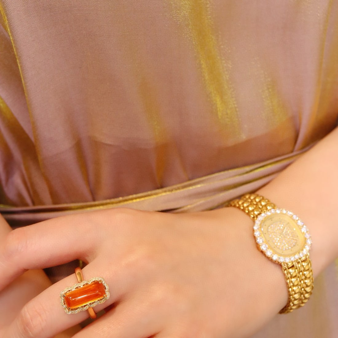 14k Gold 7.29 Ctw Natural Spessartine & Yellow Diamond Ring - 3