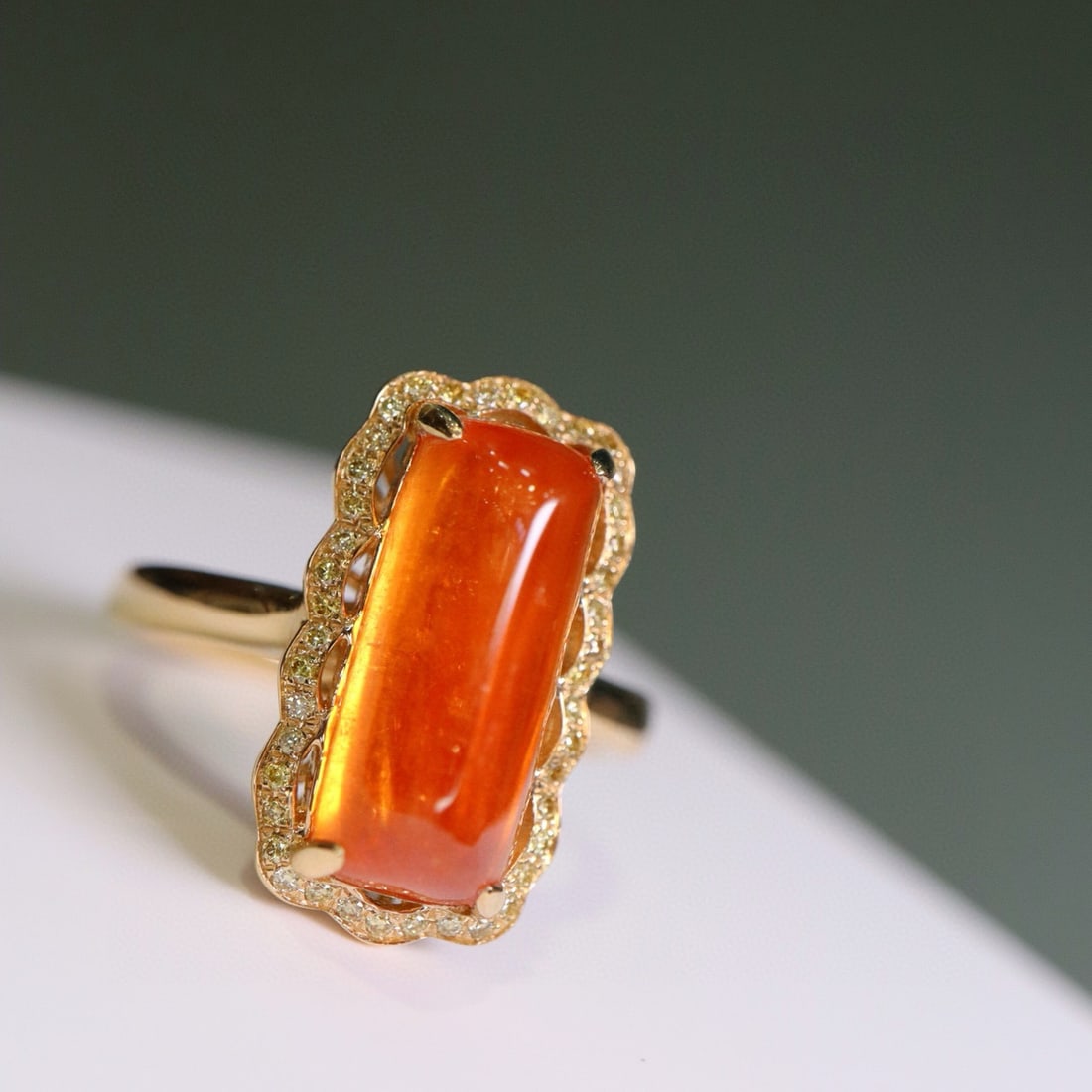 14k Gold 7.29 Ctw Natural Spessartine & Yellow Diamond Ring - 4