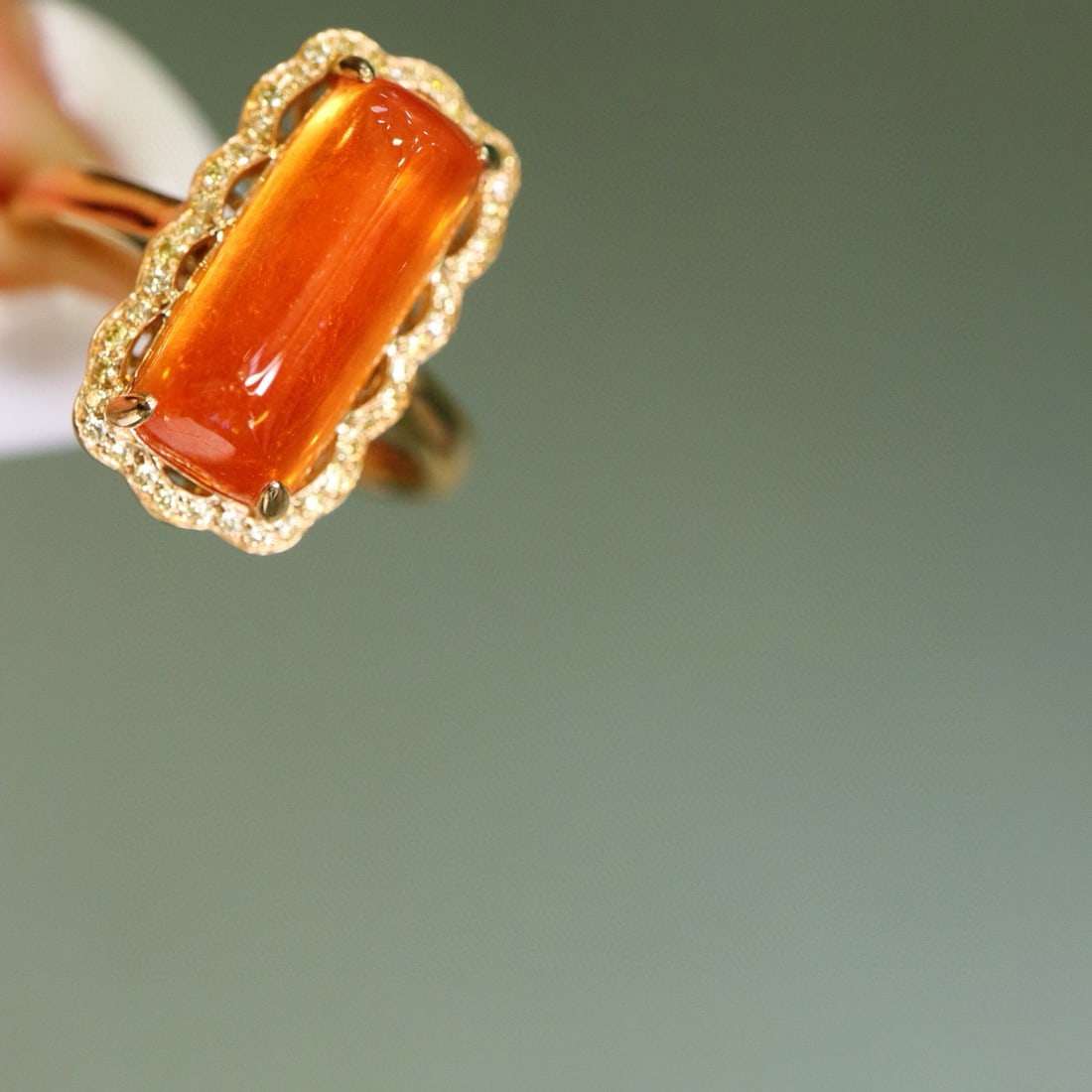 14k Gold 7.29 Ctw Natural Spessartine & Yellow Diamond Ring - 5
