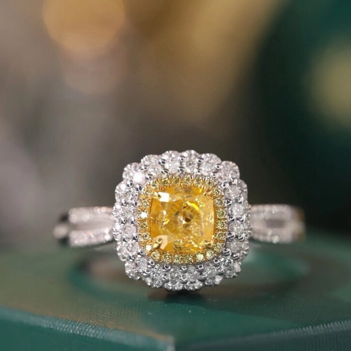 14k Gold 1.44 Ctw Natural Yellow Diamond & Diamond Ring/pendant( Without Chain ): Ref:230955033 // gold content:14k gold // ring size:7. 25us // // main gemstone:yellow diamond // shape:cushion // carat weight:1. 01ct // color:yellow // treatment:natural // // adjacent gemstone 2 :