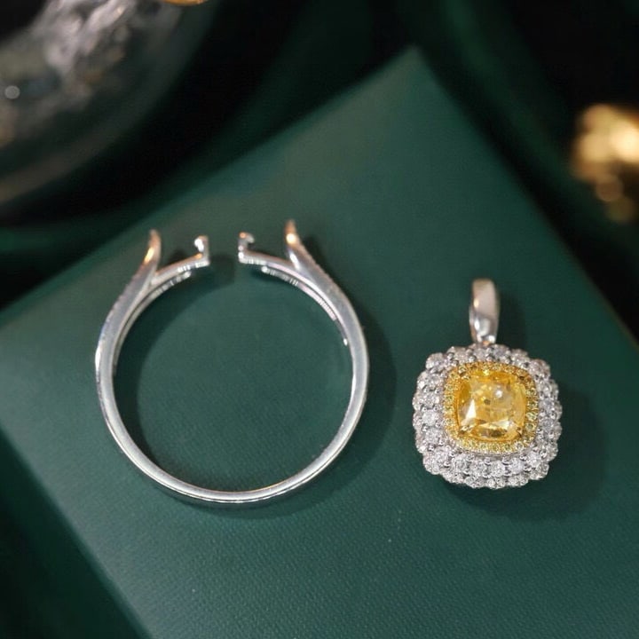 14k Gold 1.44 Ctw Natural Yellow Diamond & Diamond Ring/pendant( Without Chain ) - 3