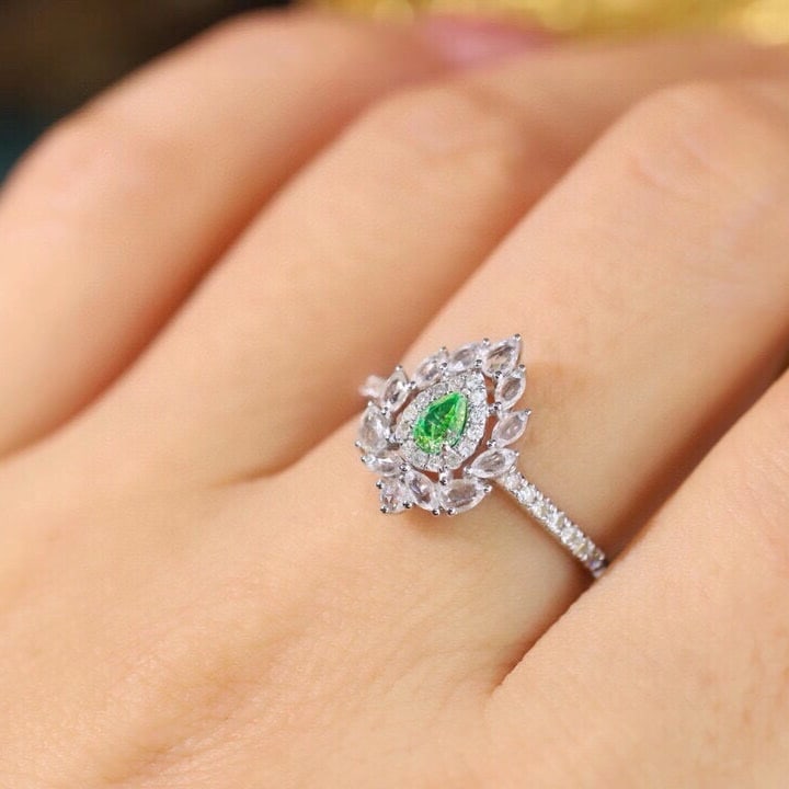 14k Gold 1.90 Ctw Natural Green Diamond & Sapphire & Diamond Jewelry Set - 2