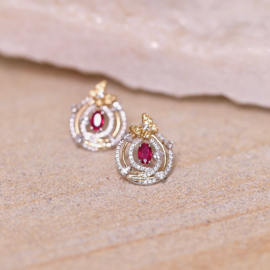14k Gold 0.52 Ctw Natural Ruby & Diamond Earrings - 2