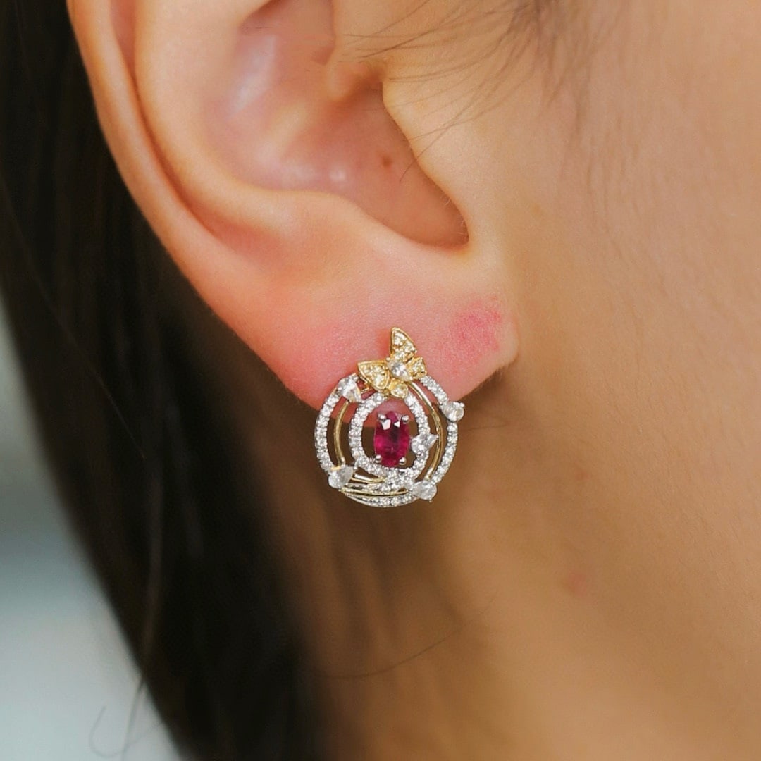 14k Gold 0.52 Ctw Natural Ruby & Diamond Earrings - 4