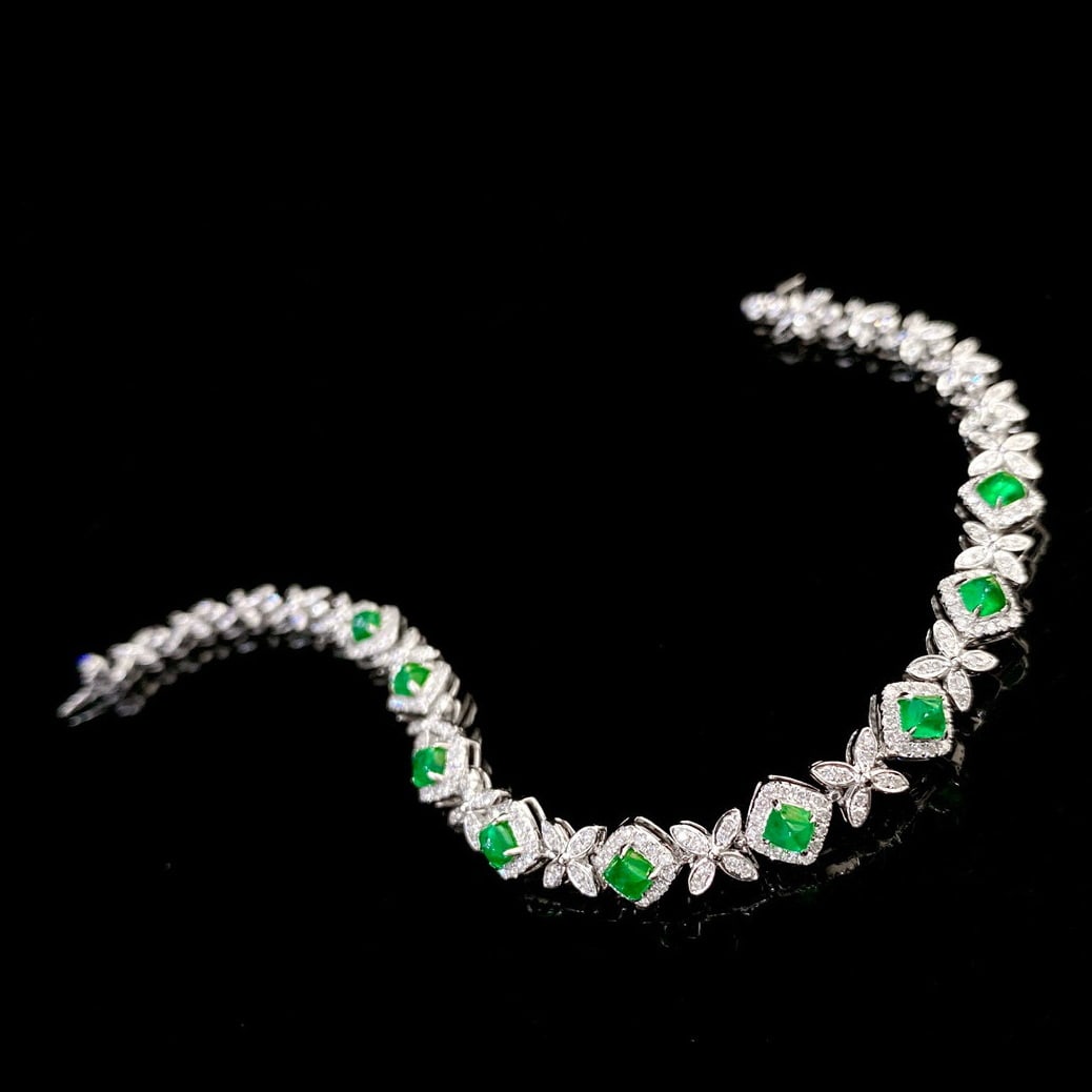 14k Gold 2.53 Ctw Vivid Green Natural Emerald & Diamond Bracelet - 3