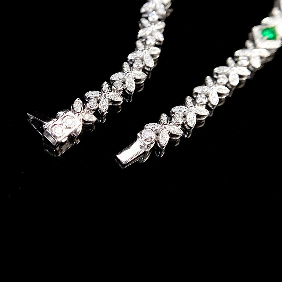 14k Gold 2.53 Ctw Vivid Green Natural Emerald & Diamond Bracelet - 4