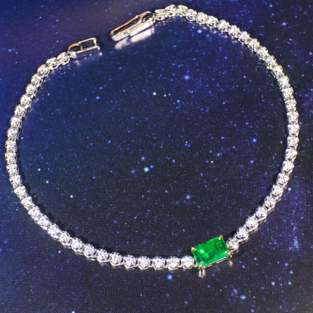 14k Gold 0.94 Ctw Vivid Green Natural Emerald & Diamond Bracelet - 3