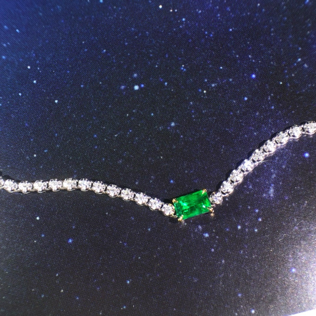 14k Gold 0.94 Ctw Vivid Green Natural Emerald & Diamond Bracelet - 4