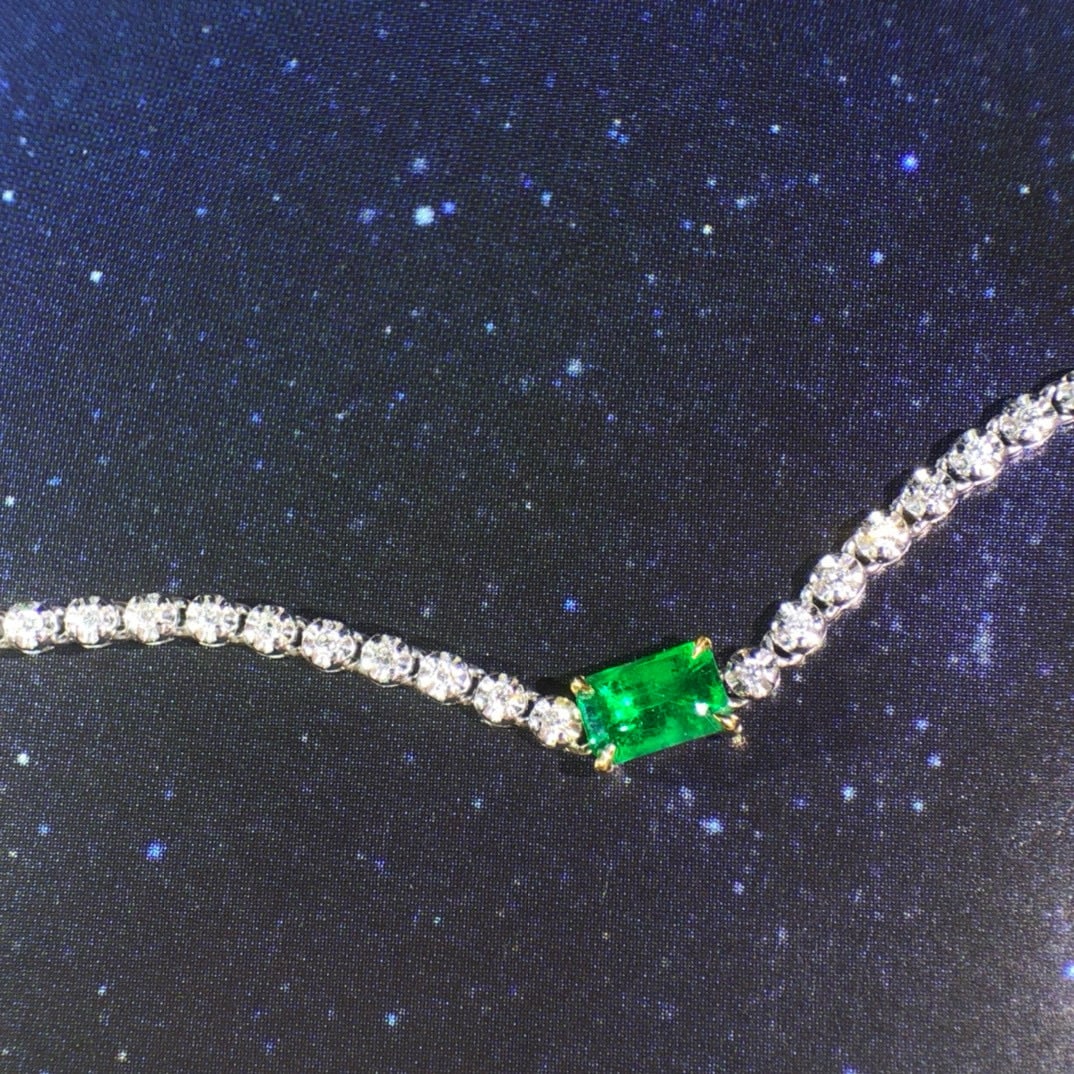 14k Gold 0.94 Ctw Vivid Green Natural Emerald & Diamond Bracelet - 5