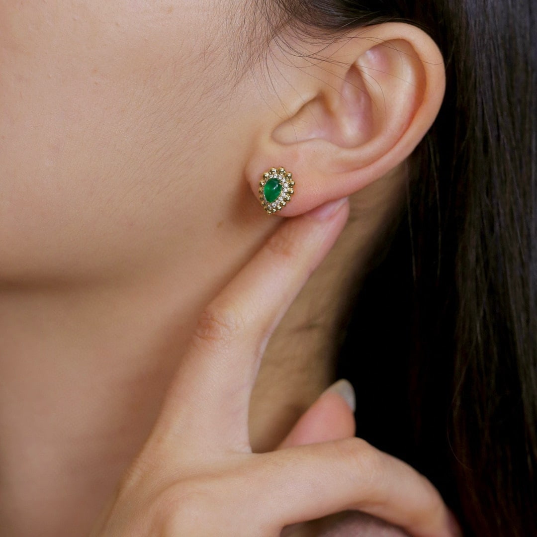 14k Gold 1.18 Ctw Vivid Green Natural Emerald & Diamond Earrings - 4