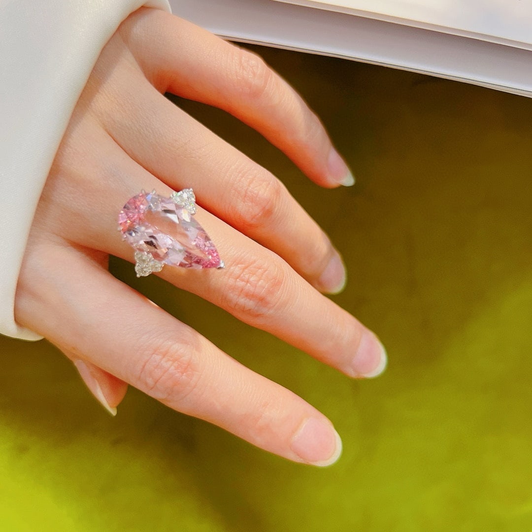 14k Gold 8.17 Ctw Natural Morganite & Diamond Ring - 4