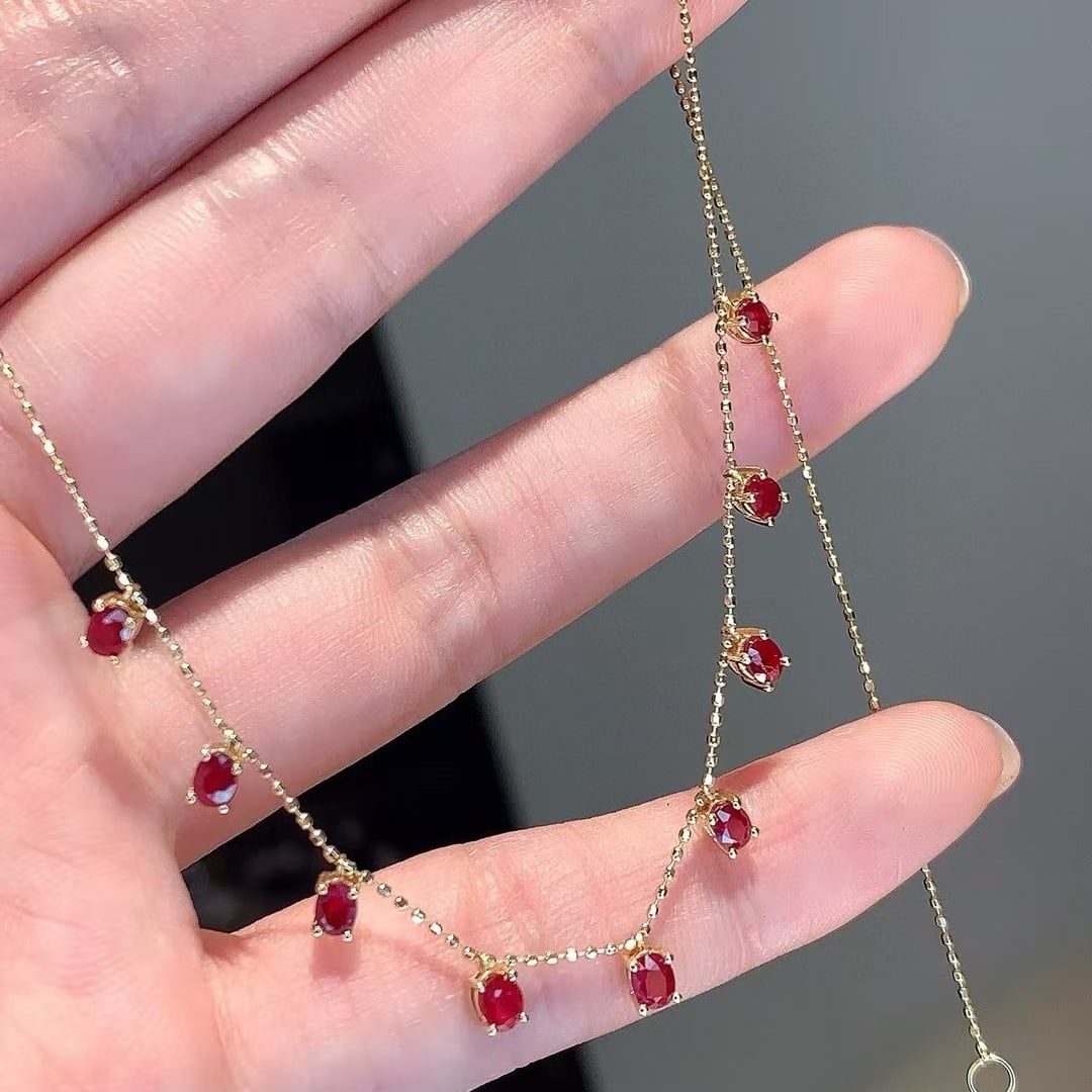 14k Gold 1.5 Ct Vivid Red Natural Ruby Necklace - 3