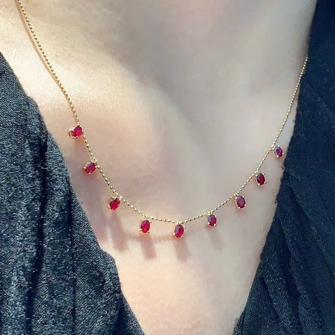 14k Gold 1.5 Ct Vivid Red Natural Ruby Necklace - 4
