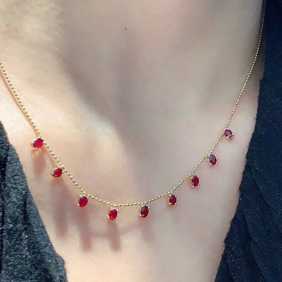 14k Gold 1.5 Ct Vivid Red Natural Ruby Necklace - 5