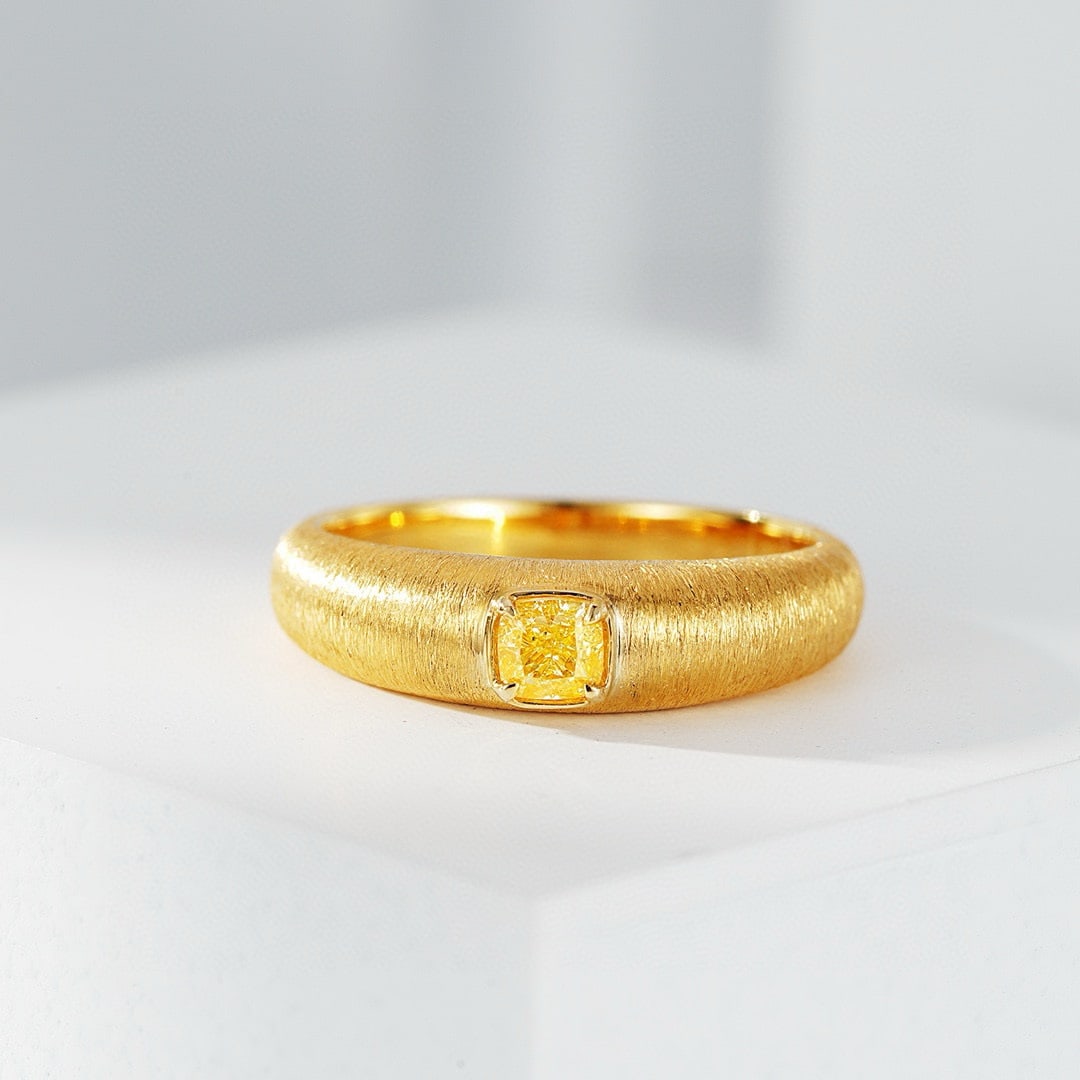14k Gold 0.3 Ct Natural Yellow Diamond Ring: Ref:230955051 // gold content:14k gold // ring size:7. 25us // // main gemstone:yellow diamond // shape:cushion // carat weight:0. 3ct // color:yellow // treatment:natural // Condition: NewLow
