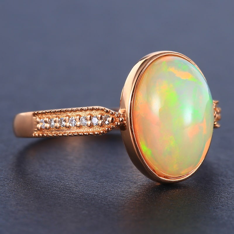 14k Gold 2.39 Ctw Natural Opal & Diamond Ring - 6