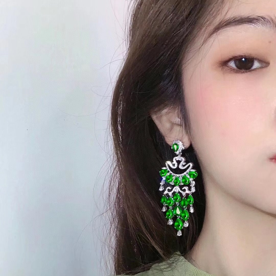 14k Gold 15.8 Ctw Vivid Green Natural Emerald & Diamond Earrings - 5