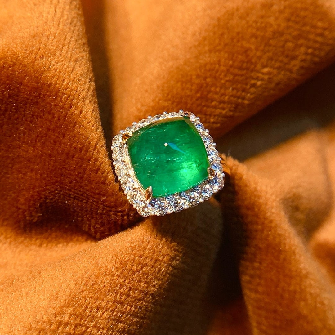 14k Gold 4.99 Ctw Vivid Green Natural Emerald & Diamond Ring - 6