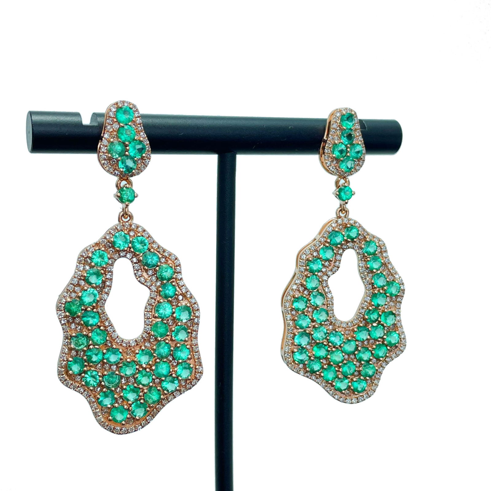 14k Gold 5.97 Ctw Natural Emerald & Diamond Earrings - 2