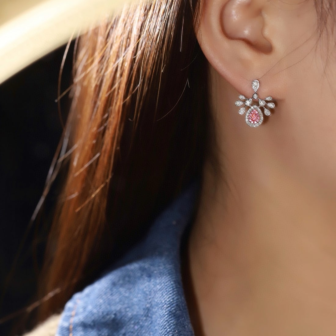 14k Gold 0.70 Ctw Natural Pink Diamond & Diamond Earrings - 2