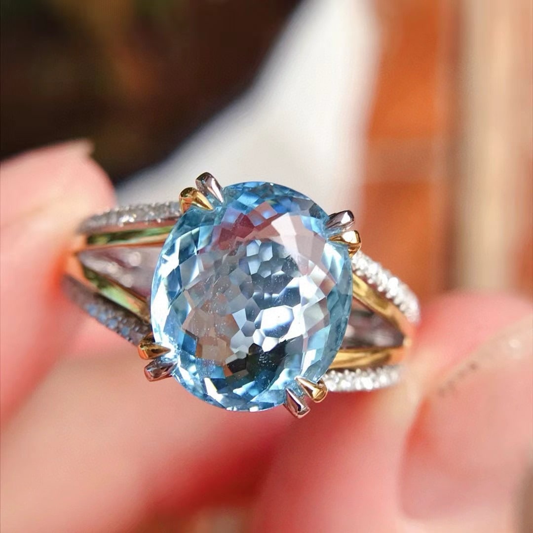 14k Gold 3.15 Ctw Natural Aquamarine & Diamond Ring - 2