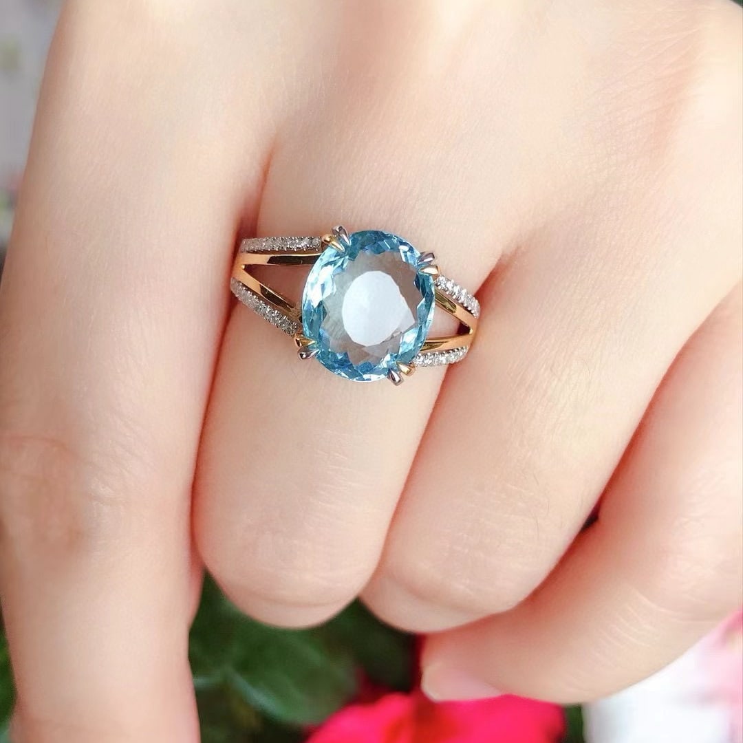 14k Gold 3.15 Ctw Natural Aquamarine & Diamond Ring - 3