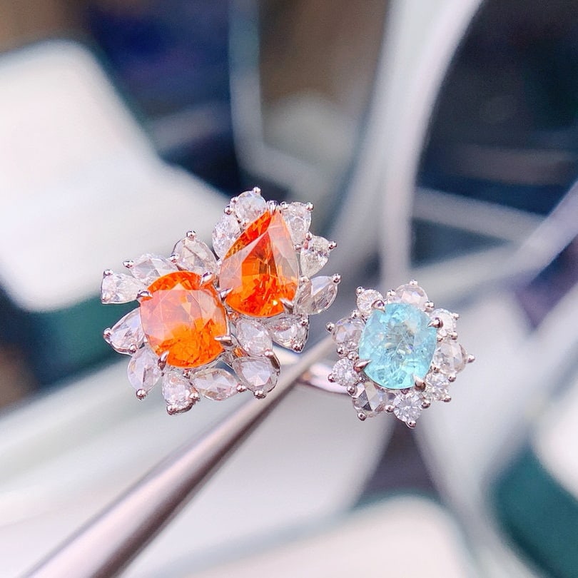 14k Gold 2.86 Ctw Natural Spessartine & Paraiba Tourmaline Ring - 2