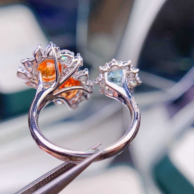 14k Gold 2.86 Ctw Natural Spessartine & Paraiba Tourmaline Ring - 5