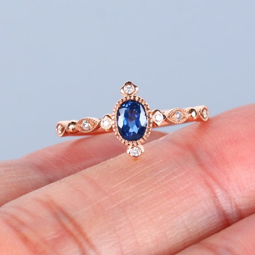 14k Gold 0.54 Ct Natural Sapphire & Diamond Ring - 2