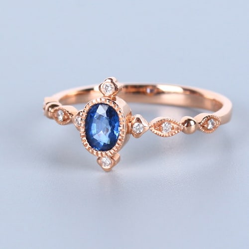 14k Gold 0.54 Ct Natural Sapphire & Diamond Ring - 3