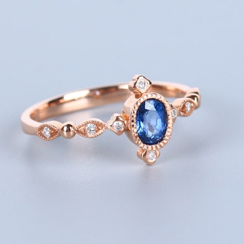 14k Gold 0.54 Ct Natural Sapphire & Diamond Ring - 4
