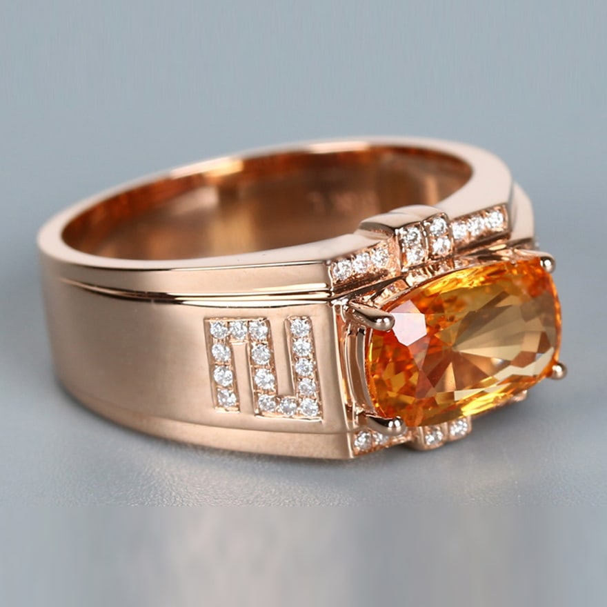 14k Gold 2.05 Ct Natural Sapphire & Diamond & Men¡¯s Ring - 4